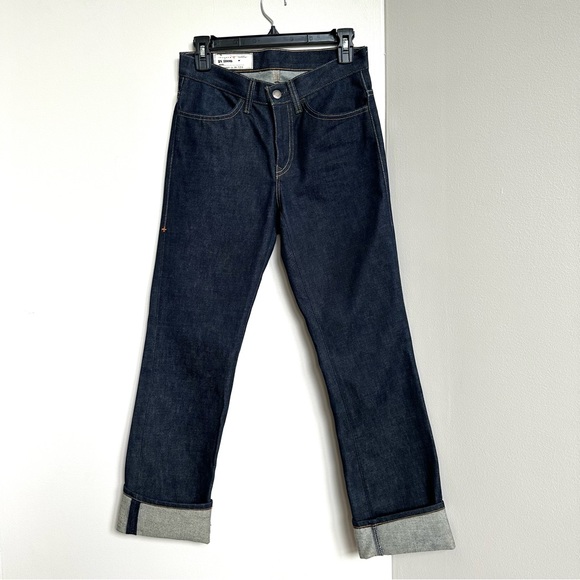 Imogene+Willie Rigid Denim Mid-Rise Jeans Dark Wash Straight Leg Cuffed Hem - Picture 9 of 10